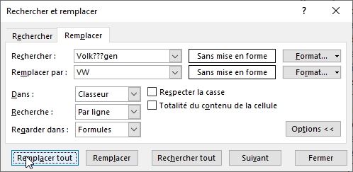 Excel formation - Remplacer des données - 22