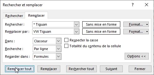 Excel formation - Remplacer des données - 23