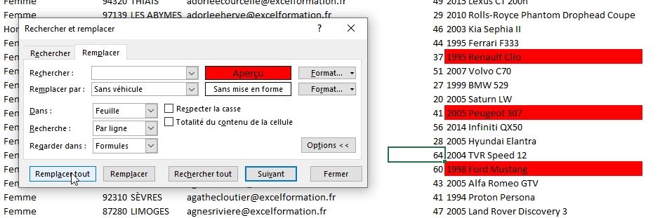 Excel formation - Remplacer des données - 30