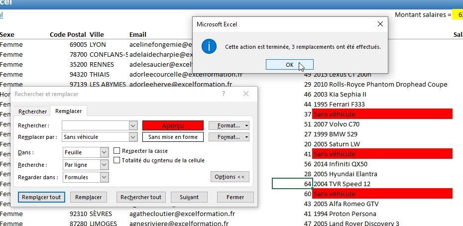 Excel formation - Remplacer des données - 31