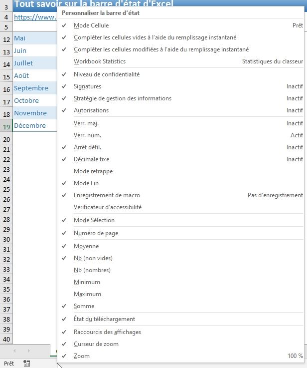 Excel formation - La barre d'état d'Excel - 02