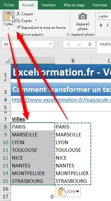 Excel formation - Texte en majuscules - 12