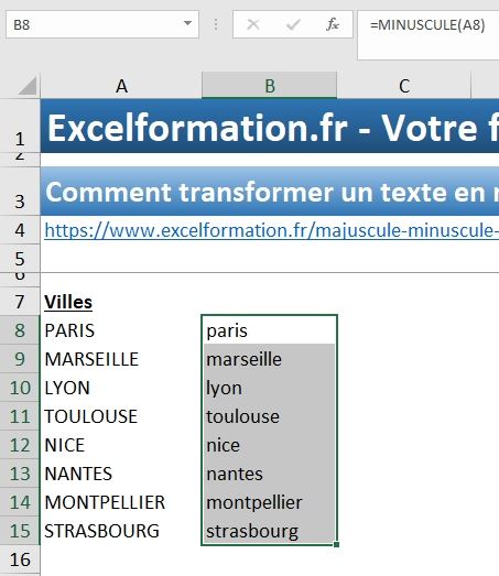 Excel formation - Texte en majuscules - 24