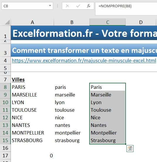 Excel formation - Texte en majuscules - 25