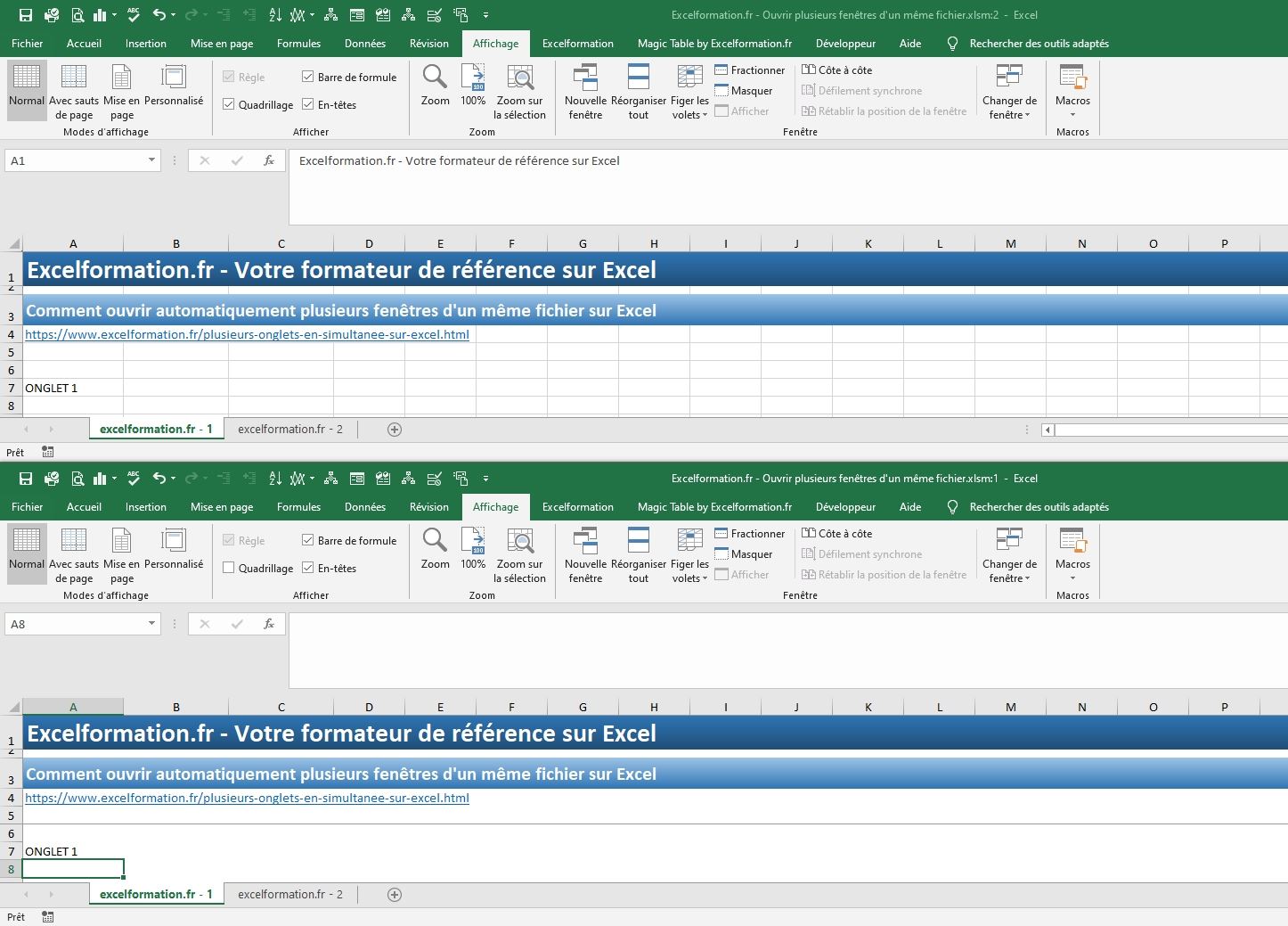 Excel formation - Afficher automatiquement deux fenêtres - 06