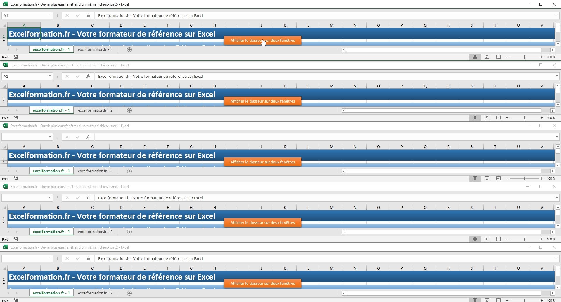 Excel formation - Afficher automatiquement deux fenêtres - 16