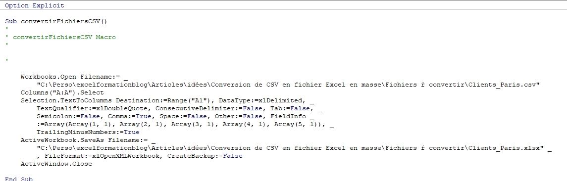 Excel formation - Conversion de CSV en fichier Excel en masse - 17