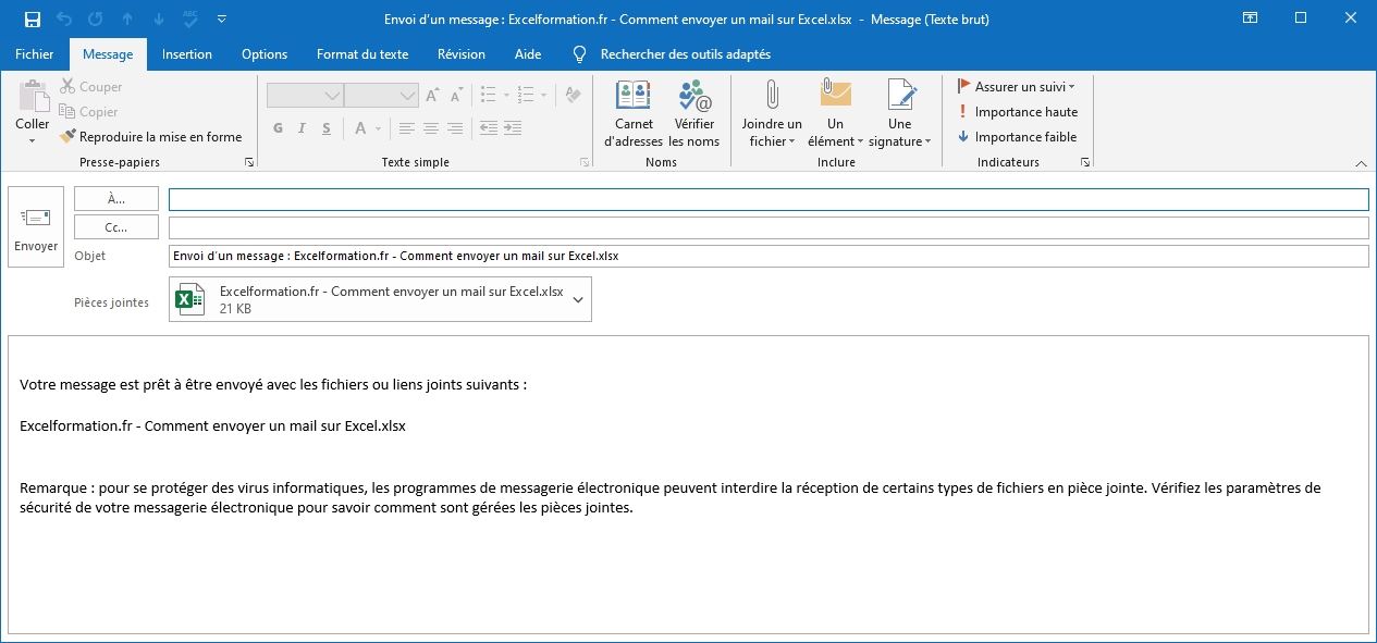 Excel formation - Envoyer un mail sans VBA - 02