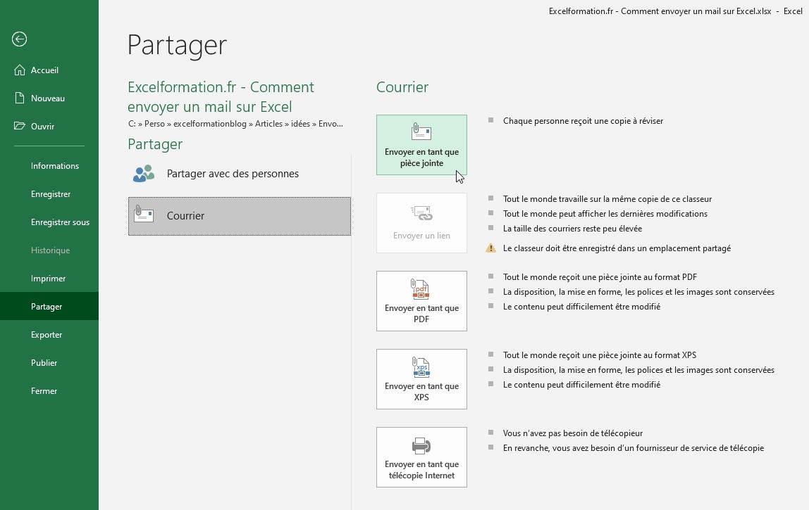 Excel formation - Envoyer un mail sans VBA - 03