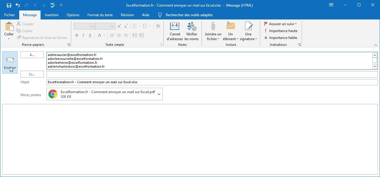 Excel formation - Envoyer un mail sans VBA - 18