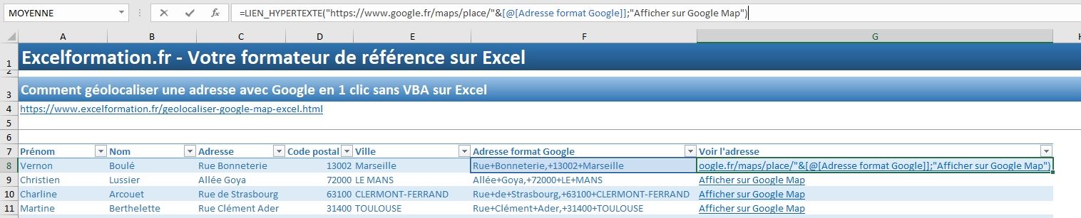 Excel formation - geolocalisation excel - 12