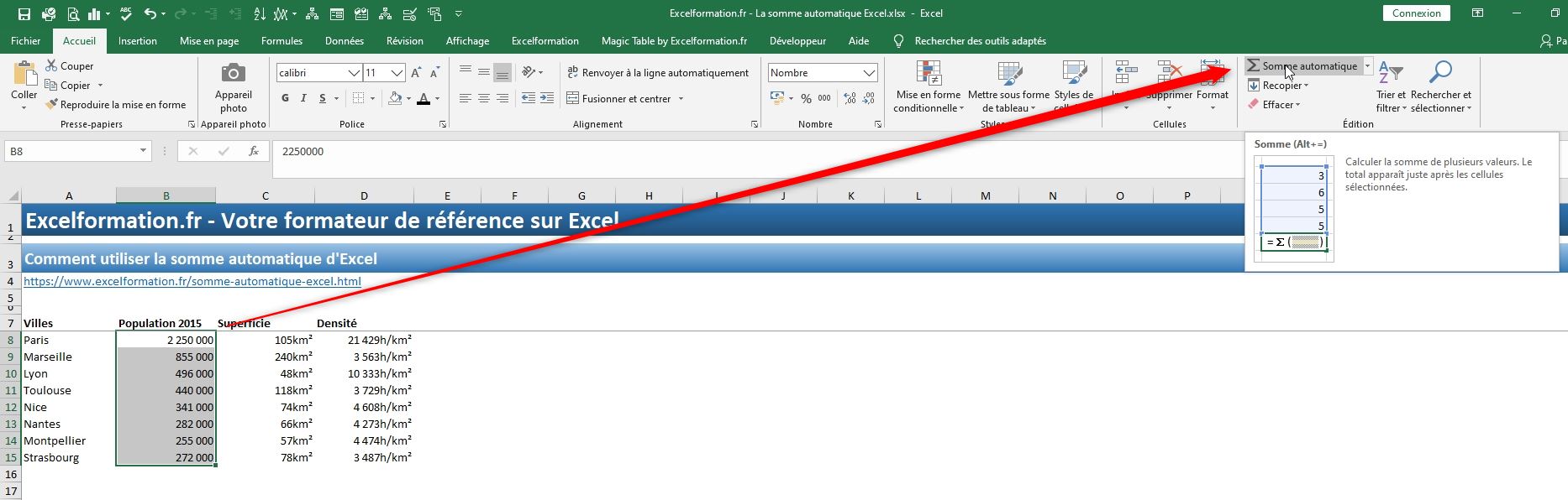 Excel formation - La somme automatique - 05