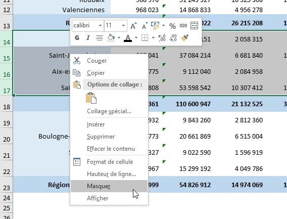 Excel formation - Afficher ou masquer des lignes sur Excel - 16