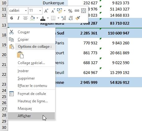 Excel formation - Afficher ou masquer des lignes sur Excel - 18