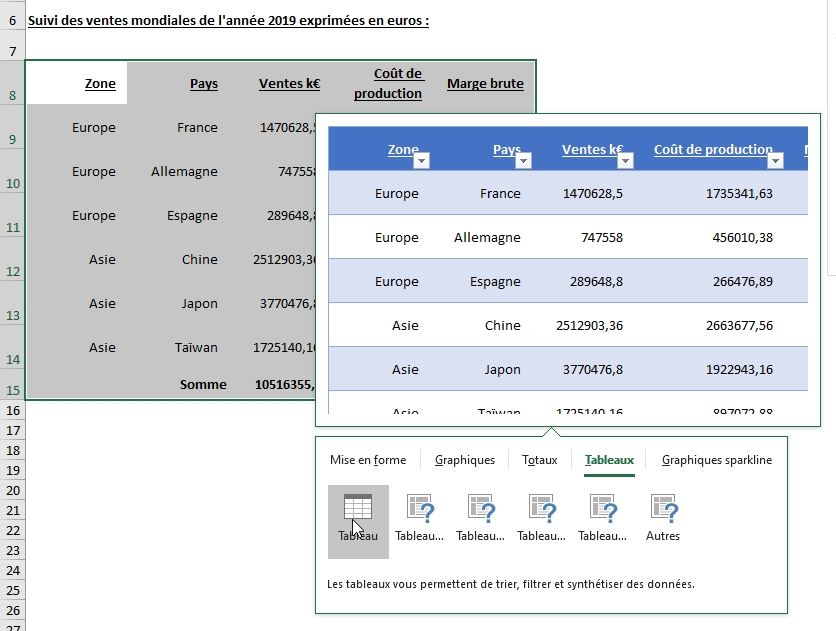 Excel formation - Analyse rapide - 20