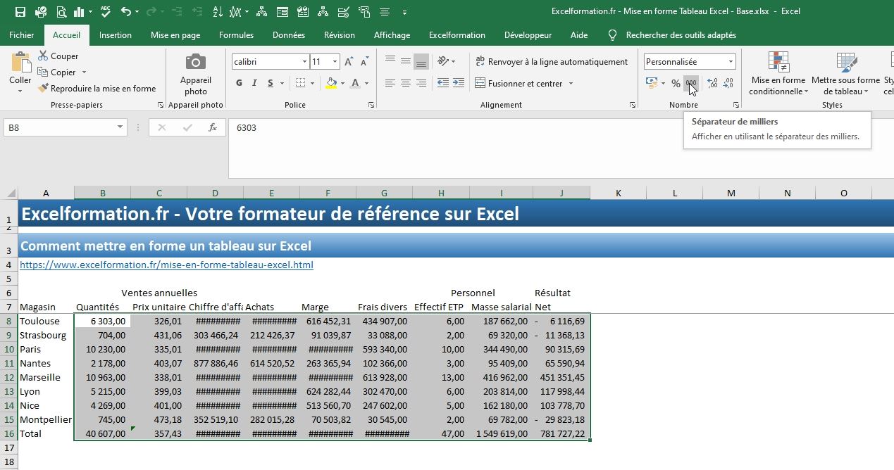 Excel formation - Comment mettre en forme un tableau - 13