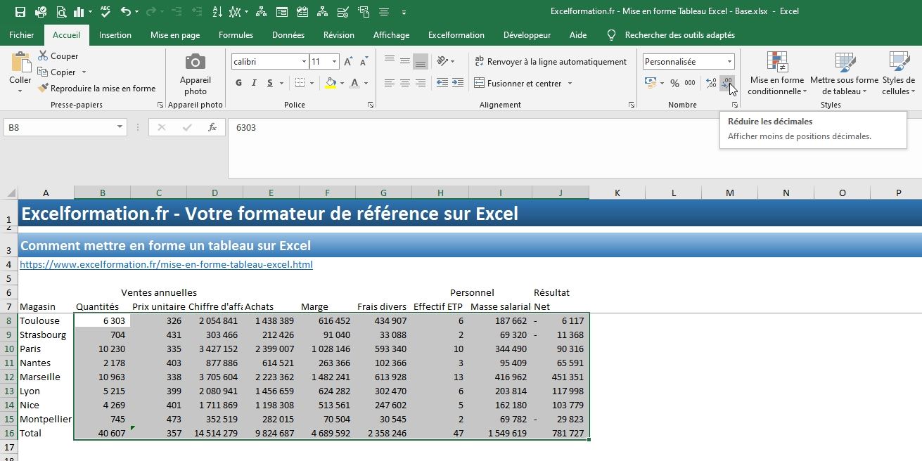 Excel formation - Comment mettre en forme un tableau - 14