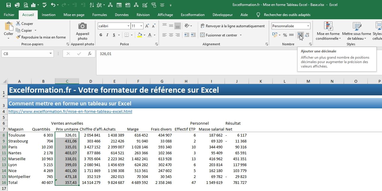 Excel formation - Comment mettre en forme un tableau - 15