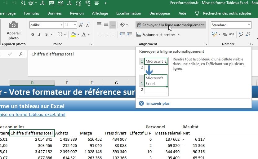 Excel formation - Comment mettre en forme un tableau - 18