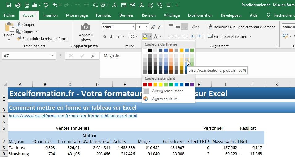 Excel formation - Comment mettre en forme un tableau - 21