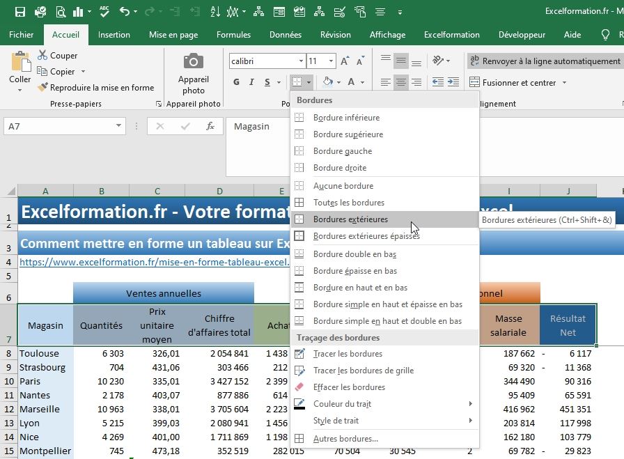 Excel formation - Comment mettre en forme un tableau - 26