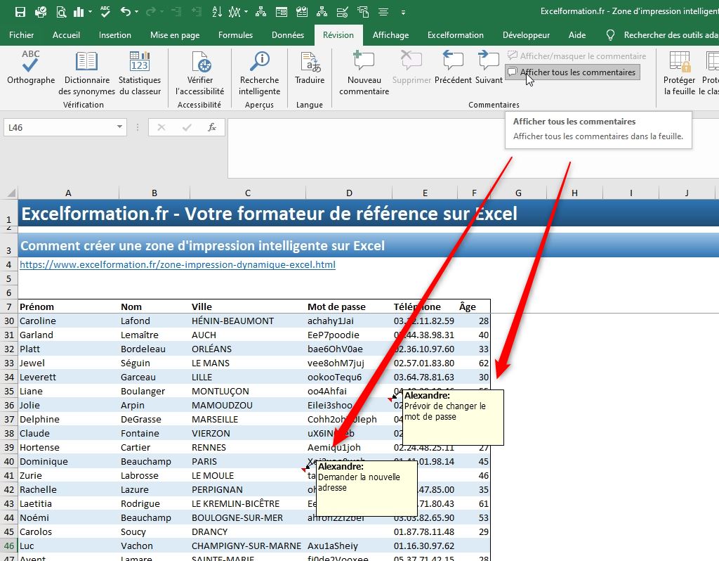 Excel formation - Créer des commentaires de pro - 03