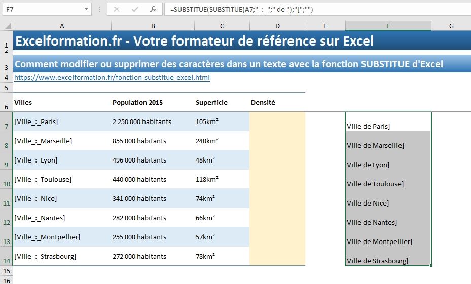 Excel formation - Modifier ou supprimer des caractères - 10