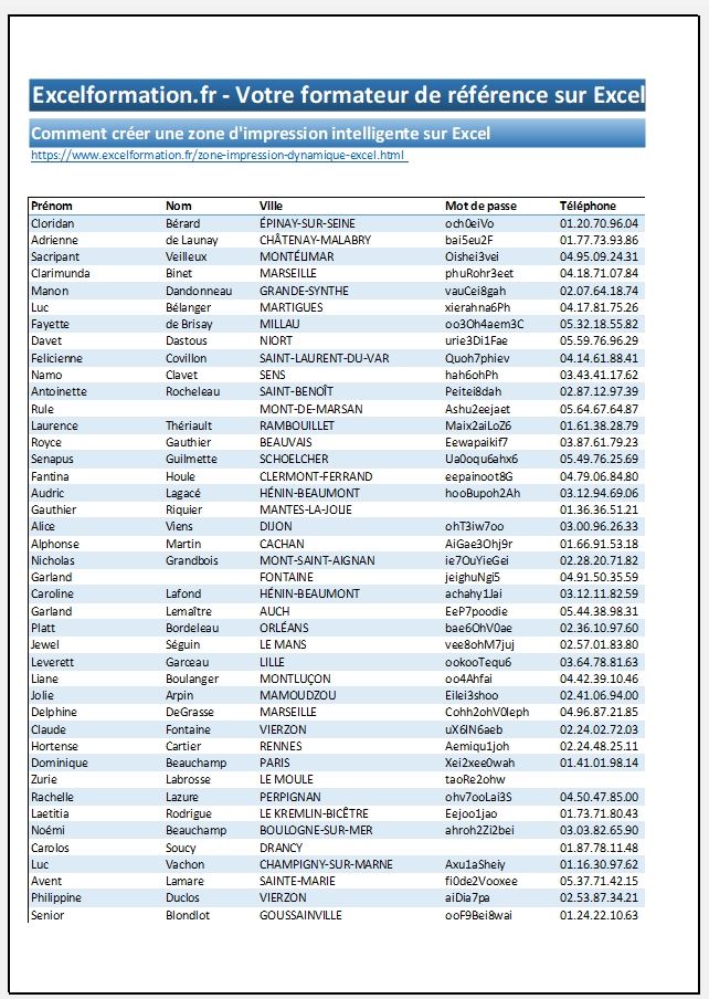 Excel formation - Comment créer une zone d'impression dynamique - 01