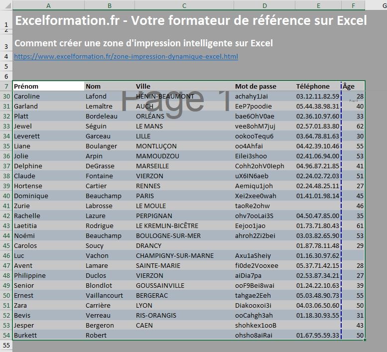 Excel formation - Comment créer une zone d'impression dynamique - 08