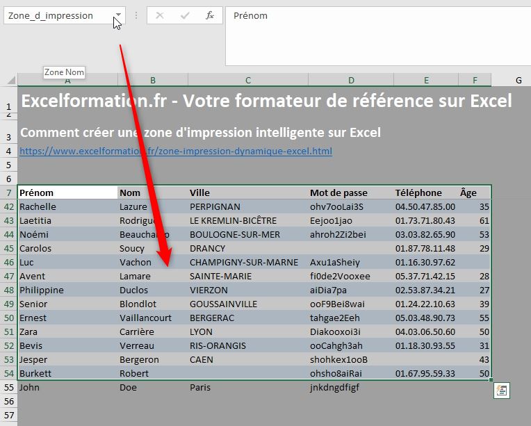 Excel formation - Comment créer une zone d'impression dynamique - 13