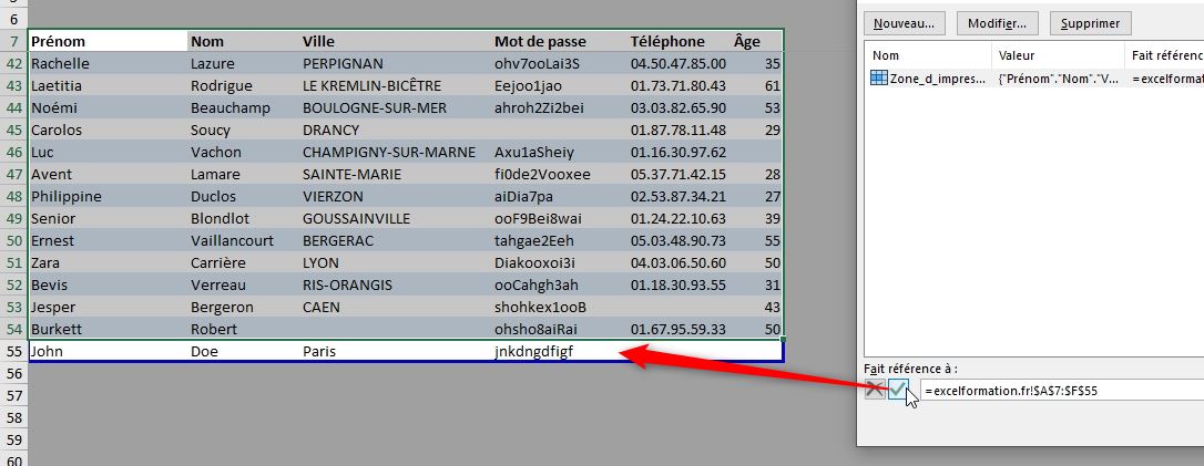 Excel formation - Comment créer une zone d'impression dynamique - 16