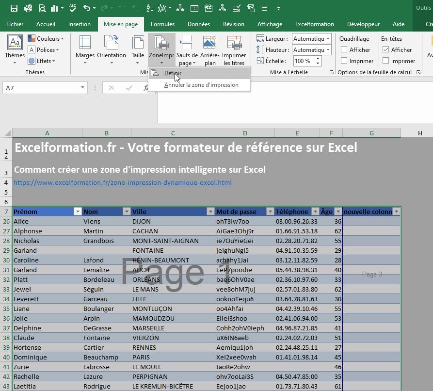 Excel formation - Comment créer une zone d'impression dynamique - 30