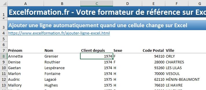 Excel formation - Ajouter ligne automatiquement - 04