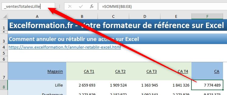 Excel formation - nommer cellules automatiquement - 05