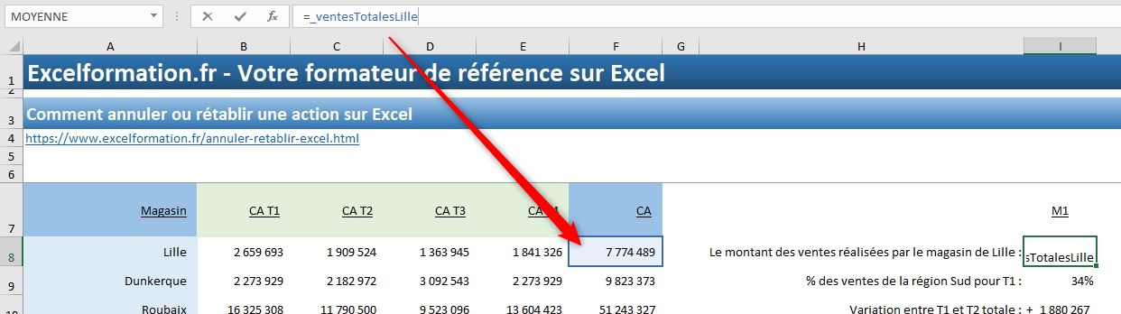 Excel formation - nommer cellules automatiquement - 06