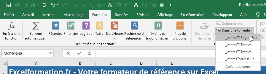 Excel formation - nommer cellules automatiquement - 08