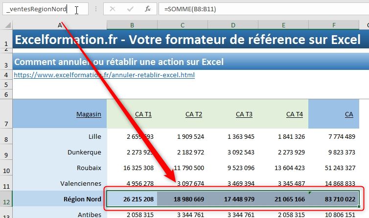 Excel formation - nommer cellules automatiquement - 09