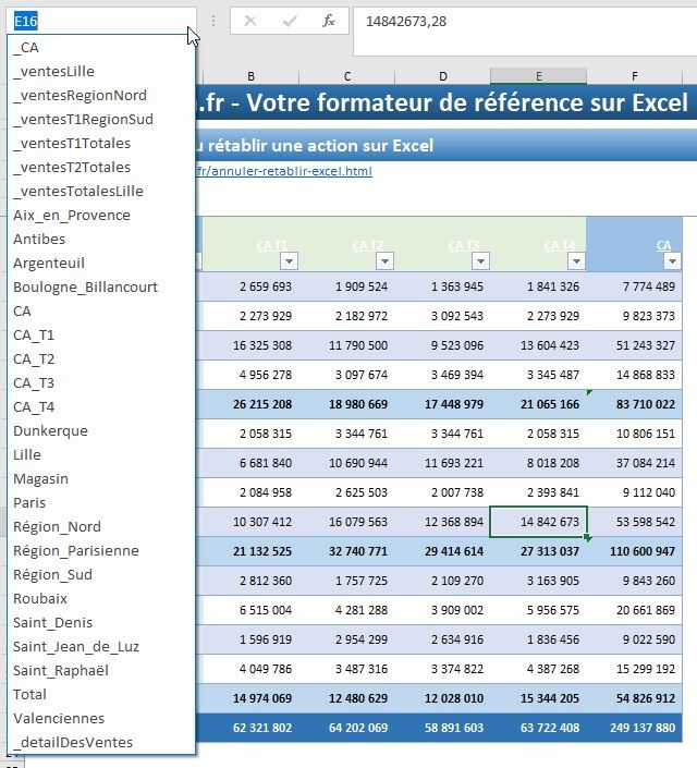 Excel formation - nommer cellules automatiquement - 17