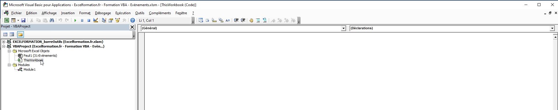 Excel formation - VBA31 les évènements - 01