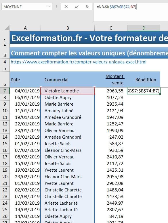 Méthodes pour compter des valeurs dans une feuille de calcul