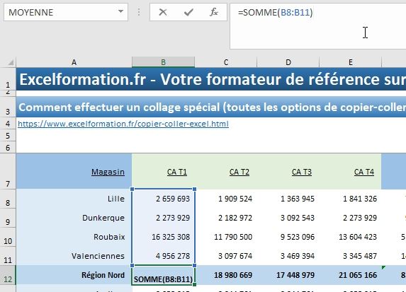 Excel formation - les options de collages avancées - 19