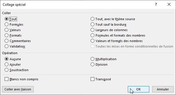 Excel formation - les options de collages avancées - 40