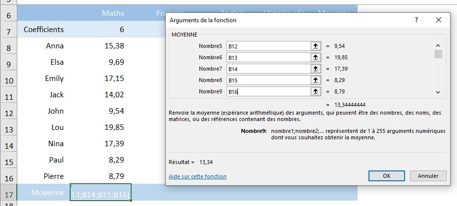 Excel formation - calcul de moyenne - 06