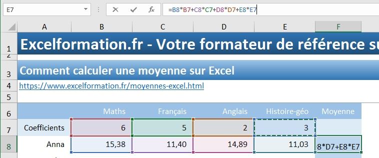 Excel formation - calcul de moyenne - 12