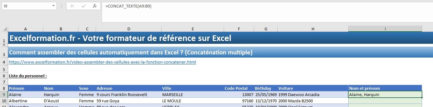 Excel formation - Assembler des cellules automatiquement - 05