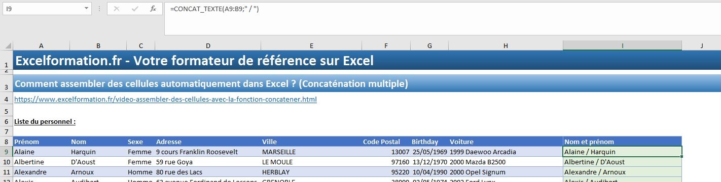 Excel formation - Assembler des cellules automatiquement - 06