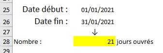 Excel formation - calculer jours ouvrés - 11