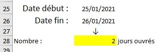 Excel formation - calculer jours ouvrés - 12