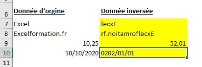 Excel formation - créer une fonction excel pour écrire envers - 05