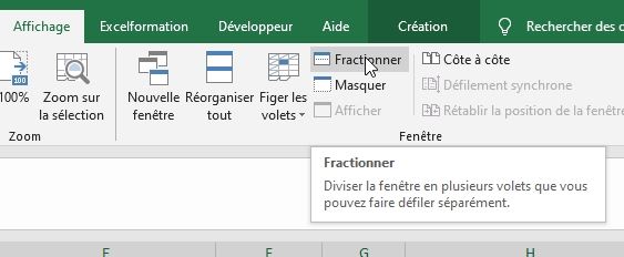 Excel formation - fractionner et figer des volets excel - 02